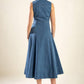 Flying Tomato Genevieve Denim Midi Dress, medium wash, sleeveless design with a fitted bodice and flowing skirt, casual chic style.
