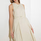 Ecru woven midi dress by Flying Tomato featuring a relaxed fit, sleeveless design, and intricate woven fabric details.