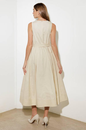 Ecru woven midi dress from Flying Tomato's Over the Waters collection, featuring a relaxed fit and casual, elegant design.