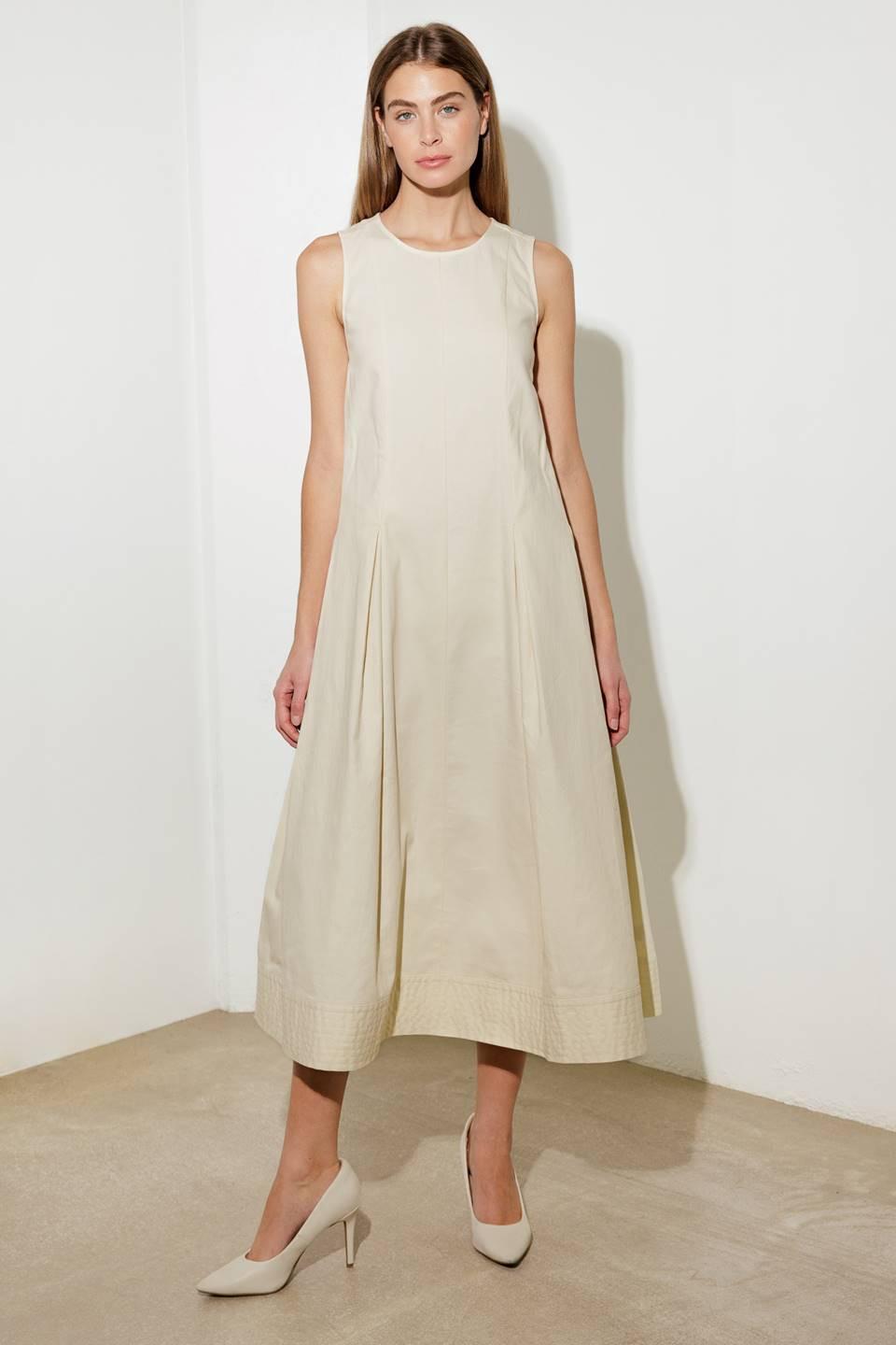 Flying Tomato over the waters woven midi dress in ecru, lightweight fabric with a relaxed fit, perfect for casual summer wear.