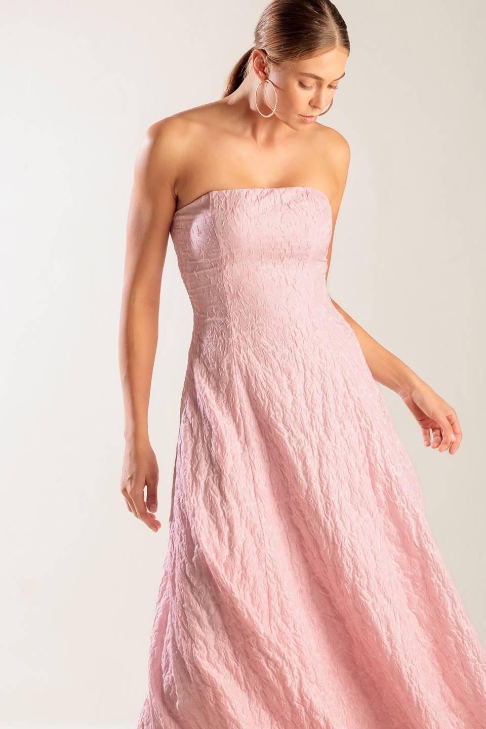 Light pink woven midi dress by Flying Tomato, featuring a stylish and comfortable design perfect for casual or dressy occasions.