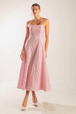Light pink woven midi dress by Flying Tomato featuring a relaxed fit and stylish design, perfect for casual or summer wear.