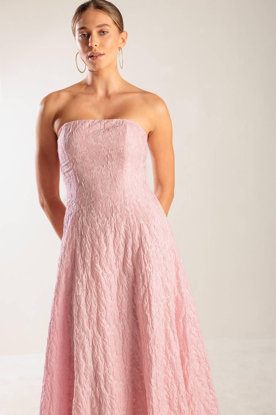 Light pink woven midi dress by Flying Tomato featuring a relaxed fit and stylish design, perfect for casual summer wear.