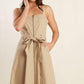 Taupe Margot Dream Woven Midi Dress by Flying Tomato, showcasing a flowing, stylish dress with intricate woven details.