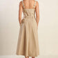 Taupe Margot Dream Woven Midi Dress by Flying Tomato, featuring a flowing design and intricate woven fabric.
