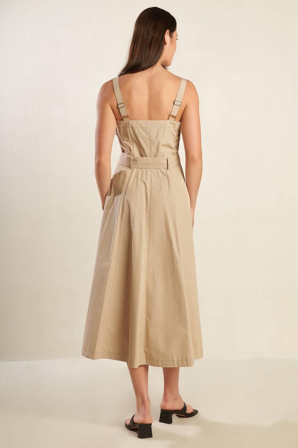 Taupe Margot Dream Woven Midi Dress by Flying Tomato, featuring a flowing design and intricate woven fabric.