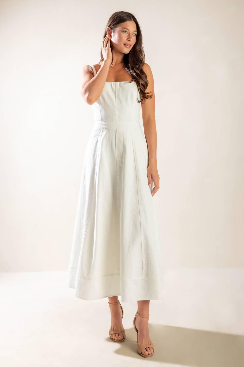 Flying Tomato Let's Go For A Walk woven midi dress in white, stylish and comfortable for casual outings.
