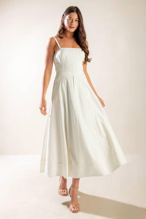 Flying Tomato Let's Go For A Walk woven midi dress in white, featuring a relaxed fit and stylish design for casual outings.