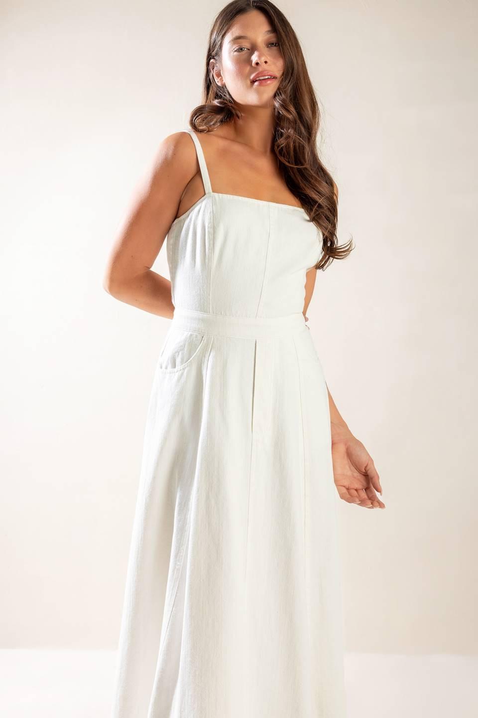 Flying Tomato Let's Go For A Walk woven midi dress in white, featuring a stylish, flowy design perfect for casual outings.