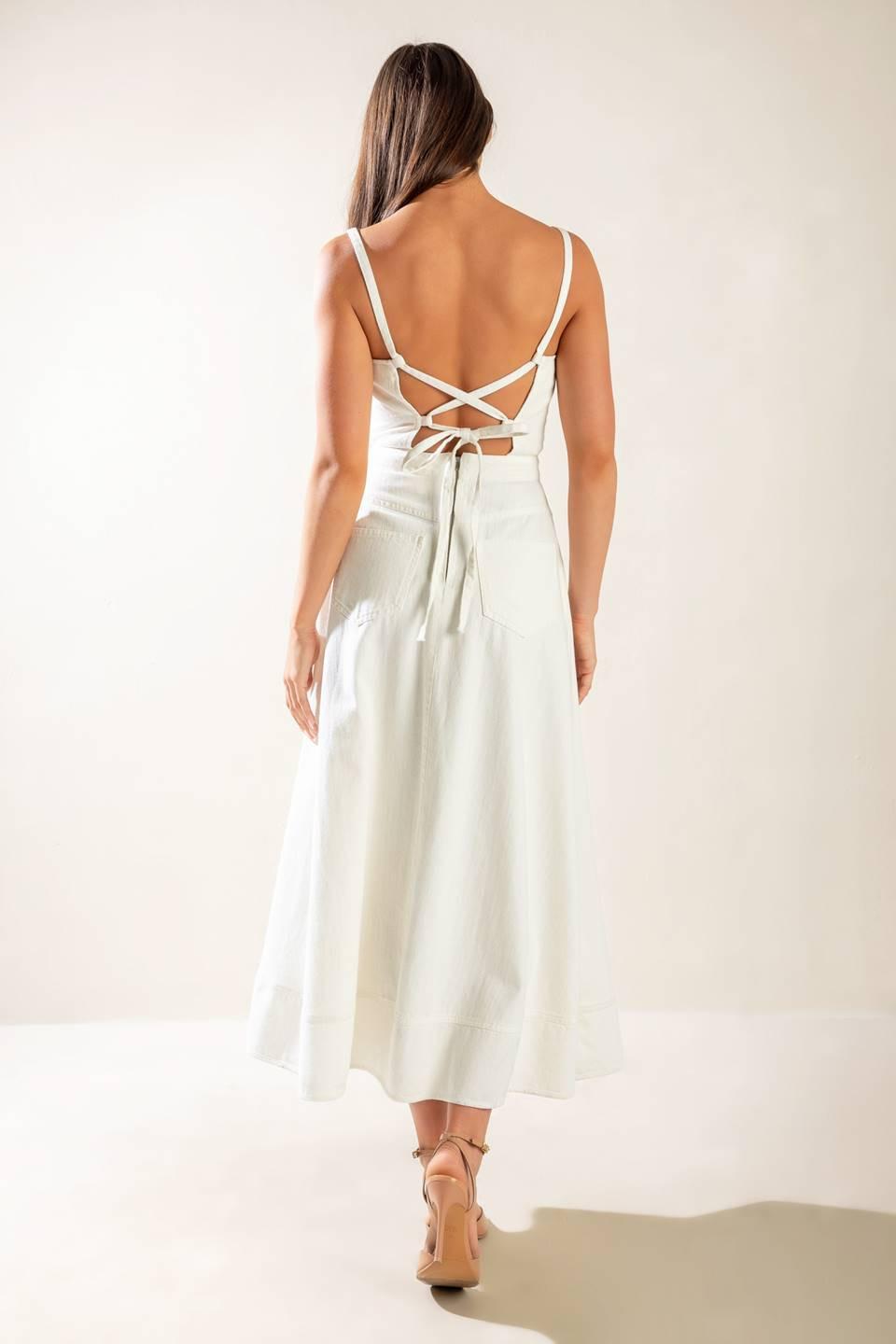 Flying Tomato Let's Go For A Walk woven midi dress in white, with a relaxed fit and stylish design, perfect for casual outings.