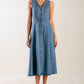 Flying Tomato blue denim midi dress, stylish and casual, with a fitted bodice and flowing skirt, perfect for everyday wear.
