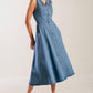 Flying Tomato blue denim midi dress from the Journey Begins collection, featuring a stylish casual design and classic denim fabric.