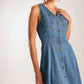 Flying Tomato blue denim midi dress from the Journey Begins collection, featuring a stylish, casual design with a fitted silhouette.