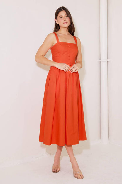 NO TIMELINE TOMATO WOVEN MIDI DRESS