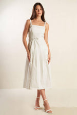 Flying Tomato Shay Lantana woven midi dress in white, featuring a stylish, flowing design perfect for casual or semi-formal wear.