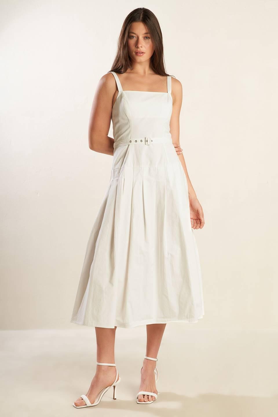 Flying Tomato Shay Lantana woven midi dress in white, featuring a stylish and comfortable design perfect for casual wear.