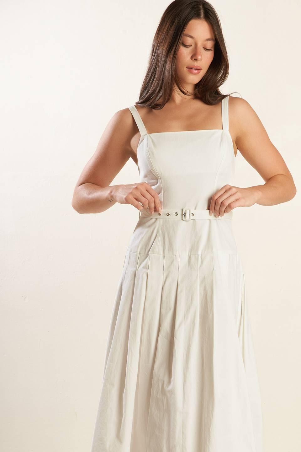 Flying Tomato Shay Lantana woven midi dress in white, featuring a stylish, flowy design perfect for casual or summer wear.