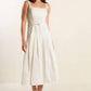 Flying Tomato Shay Lantana woven midi dress in white, featuring a stylish boho design and intricate woven details.