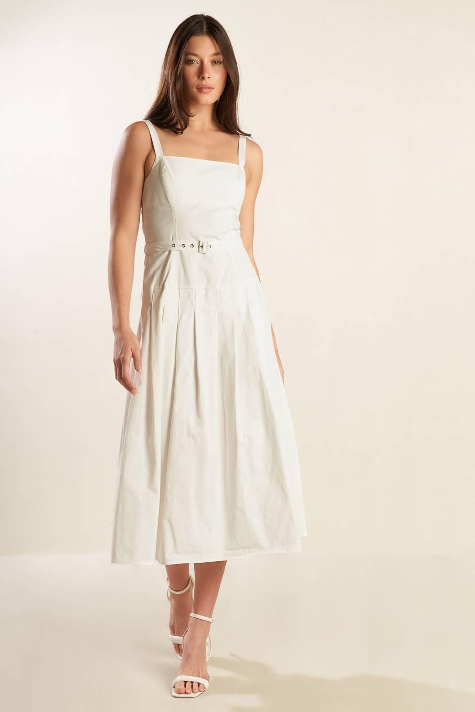 Flying Tomato Shay Lantana woven midi dress in white, featuring a stylish boho design and intricate woven details.