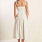 White Shay Lantana woven midi dress by Flying Tomato, displayed flat showing its textured fabric and elegant midi length.