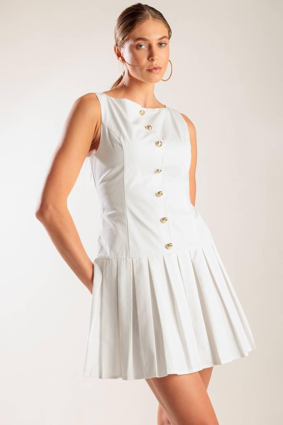 White woven mini dress by Flying Tomato featuring a stylish, lightweight design perfect for casual and summer wear.