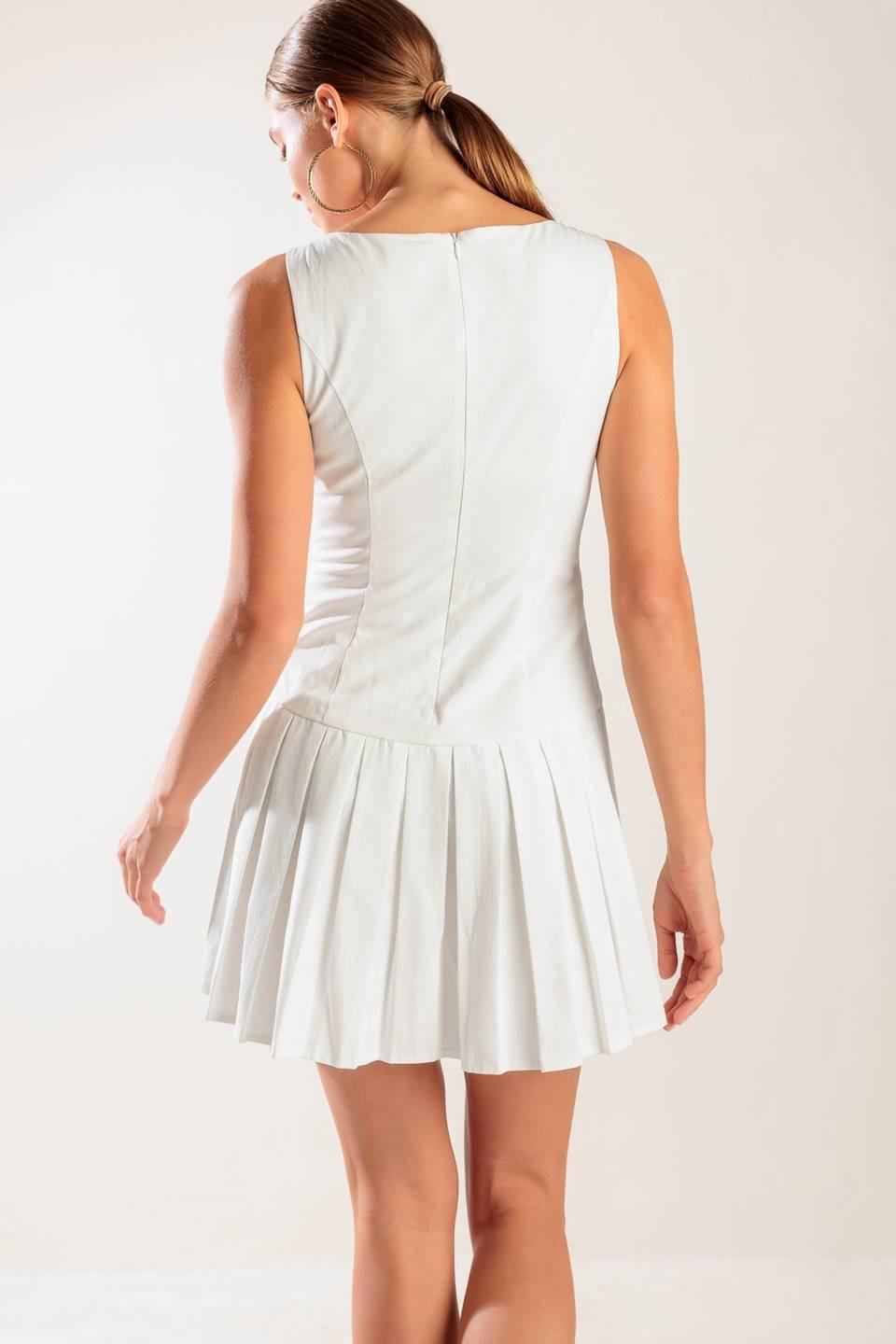 Flying Tomato white woven mini dress with a stylish sleeveless design, perfect for casual summer outings.