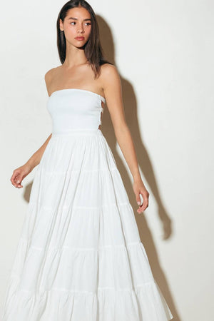 Flying Tomato NEO BREEZE white midi dress, stylish sleeveless dress with a flowy silhouette, perfect for casual summer wear.