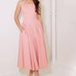 Pink woven midi dress from Flying Tomato's Caught in the Rain collection, featuring a soft fabric and elegant design.