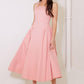 Pink woven midi dress from Flying Tomato with a soft, textured fabric, featuring a stylish, flowing design perfect for casual wear.
