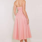 Pink woven midi dress from Flying Tomato's Caught in the Rain collection, featuring a soft fabric and elegant design.