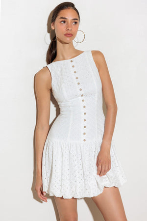 White woven mini dress by Flying Tomato featuring a stylish, casual design perfect for warm weather.
