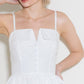 Flying Tomato Pure Romance Woven Mini Dress in white, stylish sleeveless dress with a fitted bodice and flared skirt.