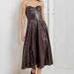 Flying Tomato Espresso Diva faux leather midi dress in chocolate, stylish dress with a sleek, fitted silhouette and elegant length.