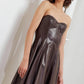 Chocolate brown faux leather midi dress by Flying Tomato, featuring a fitted silhouette and stylish design.
