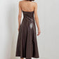 Chocolate brown faux leather midi dress from Flying Tomato's Espresso Diva collection, featuring a sleek, fitted design.