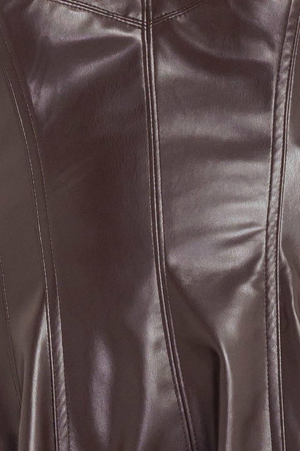Flying Tomato Espresso Diva faux leather midi dress in chocolate brown, featuring a sleek, fitted silhouette and stylish design.