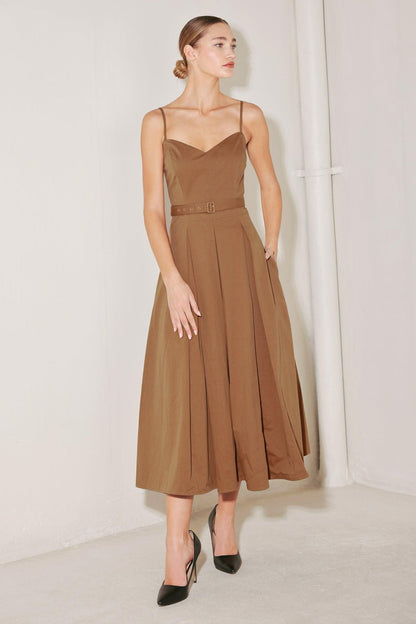 Flying Tomato sunset silhouette woven midi dress in brown, featuring a relaxed fit and bohemian style.