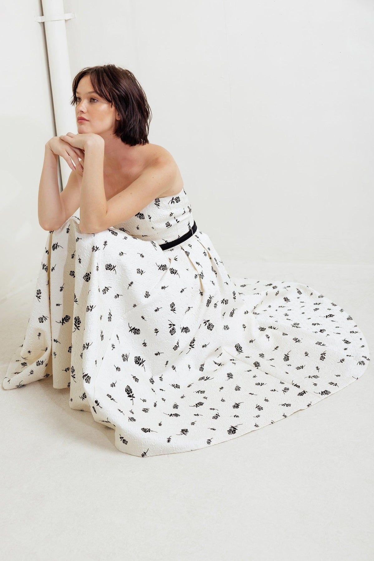Cream and black woven midi dress by Flying Tomato featuring a cultivated, elegant design and a flowy, comfortable fit.