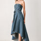 MIDNIGHT VOLUME DENIM MIDI DRESS