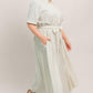 Flying Tomato Sunday Stripe woven midi dress in ivory and blue, featuring a stylish, striped design and comfortable fit.
