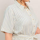 Flying Tomato Sunday Stripe woven midi dress in ivory and blue with a stylish striped pattern, perfect for casual or summer wear.