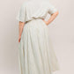 Flying Tomato Sunday Stripe Woven Midi Dress in ivory and blue, featuring a stylish striped pattern and flowing fabric.