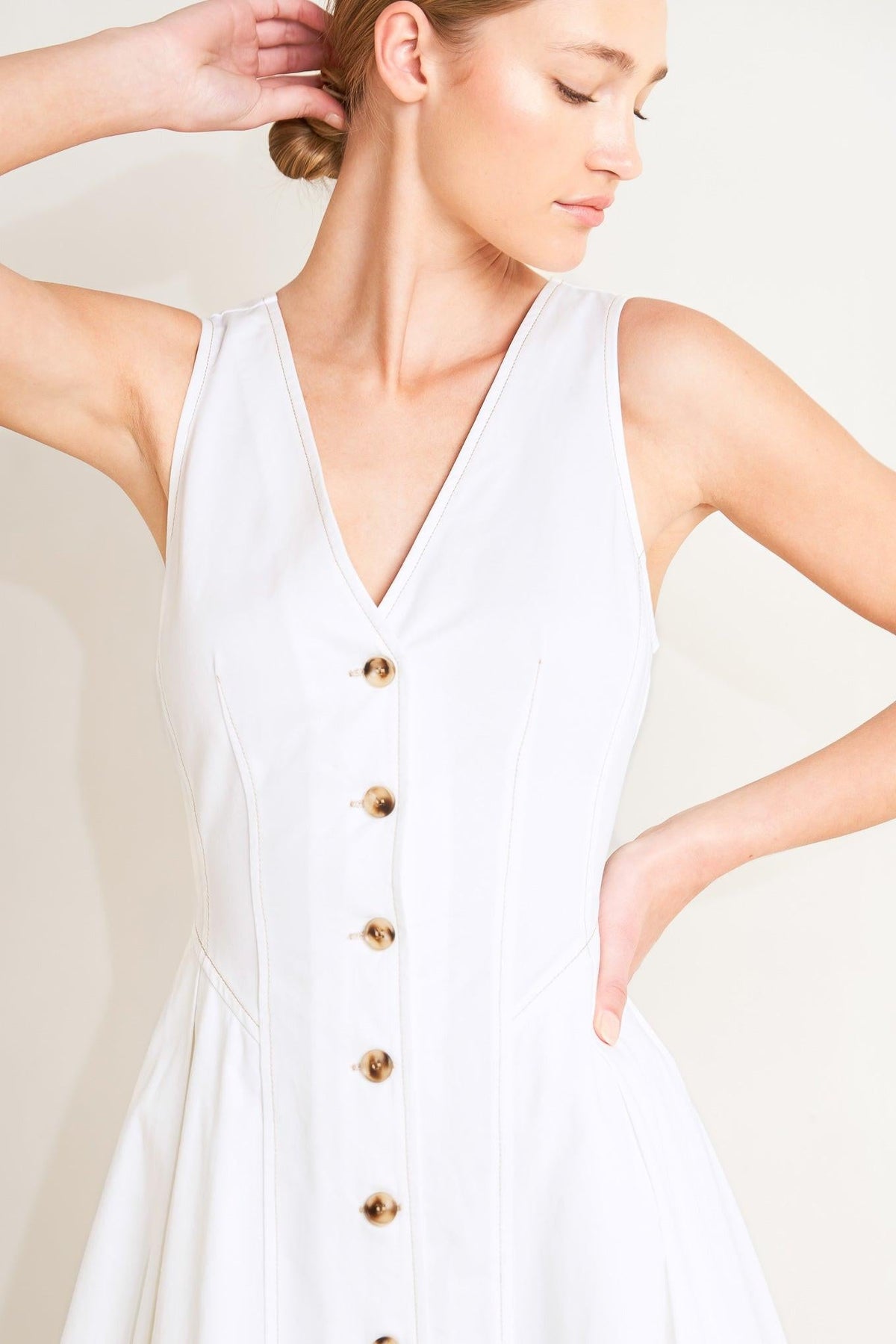 Flying Tomato Elegant Yours woven midi dress in white with a fitted bodice and flowing skirt, perfect for stylish occasions.