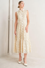 Cream woven lace midi dress by Flying Tomato, featuring delicate lace details and a flowing silhouette.
