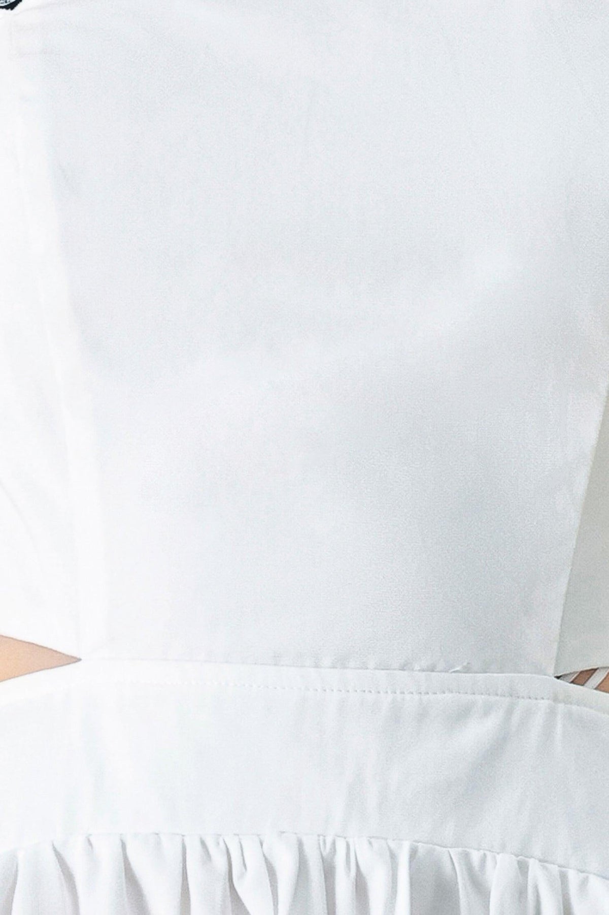 Flying Tomato PURE ELEGANCE woven midi dress in white and navy, featuring a stylish and comfortable dress design.