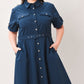 Navy woven midi dress by Flying Tomato, featuring a classic authority style with a fitted waist and elegant length.