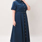 Navy woven midi dress by Flying Tomato featuring classic authority design, sleeveless style, and elegant knee-length fit.