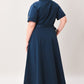 Navy woven midi dress by Flying Tomato featuring classic authority style, with a fitted bodice and flowing skirt.