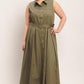 Olive green Simply Unstoppable woven midi dress by Flying Tomato, featuring a flowing design and stylish sleeveless silhouette.