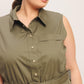 Flying Tomato Simply Unstoppable woven midi dress in olive green, featuring a stylish, flowing design and comfortable fit.